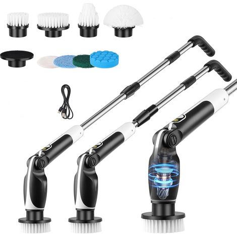 Brosse Nettoyage Électrique Rotative Manche Extensible 139cm avec 2 Vitesses 6 Angles Réglables, 8 Têtes IPX7 4000mAh pour Salle de Bain, Carrelage, Fenêtre