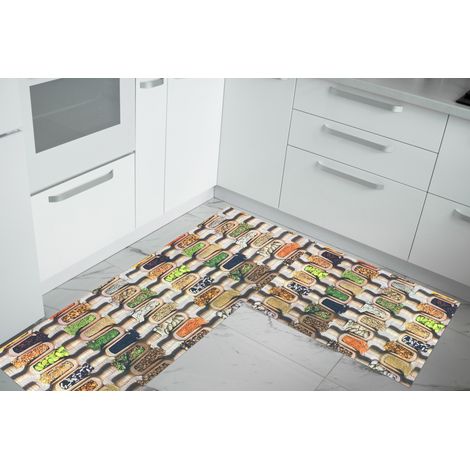 Set di 2 tappeti da cucina antiscivolo e lavabili in lavatrice passatoia multiuso  Legumi - 50x80+50x160