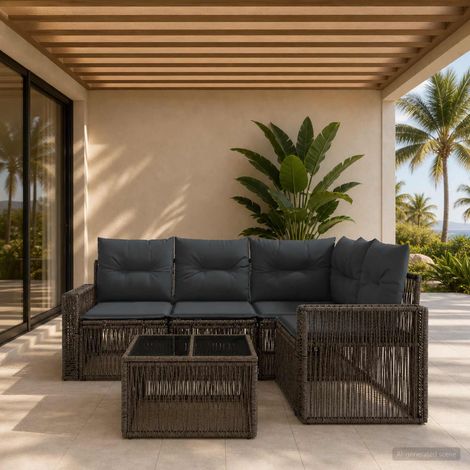 vidaXL Conjunto de sofás de jardín 5 uds. 4 plaza Gris y Gris Oscuro (1/5)