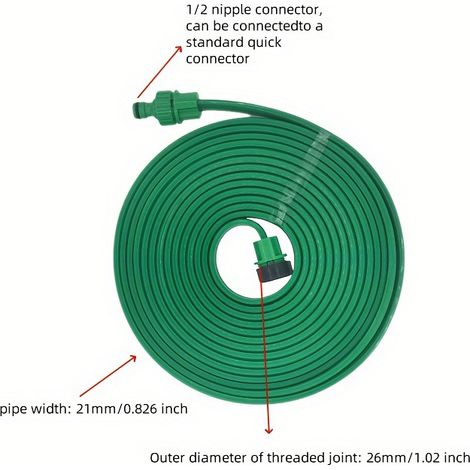 Arroseur à jet doux : un arroseur à jet fin adapté à l'arrosage des zones étroites et allongées d'une longueur de 15 mètres et prêt à l'emploi, il peut être raccourci ou prolongé selon les besoins. (1/5)