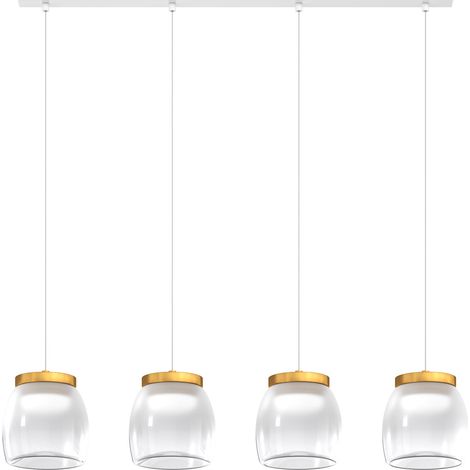 Lampadario Contemporaneo Drum Metallo Bianco Vetro Oro 4 Luci Led 32W Calda