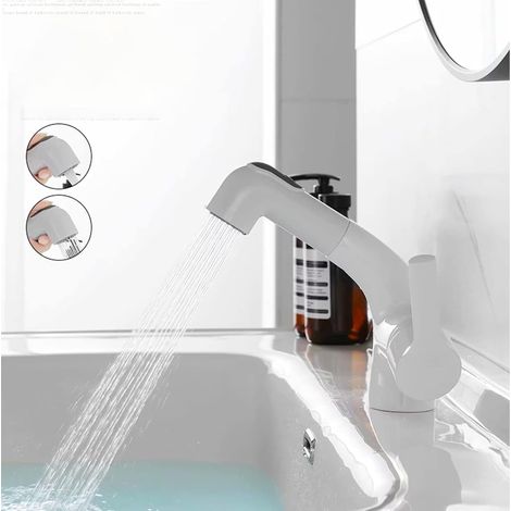 Robinet mitigeur extractible pour salle de bain et cuisine, mitigeur monocommande, 2 fonctions, laiton (1/3)
