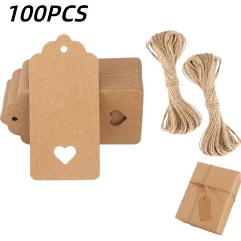 100 etichette regalo in carta kraft, biglietti di carta fatti a mano con cordino, decorazioni per incartare i regali. (1/5)
