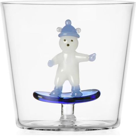 Tumbler Ours et Snowboard, Collection Snow Games, 30 cl, verre borosilicaté, fait à la main (1/2)