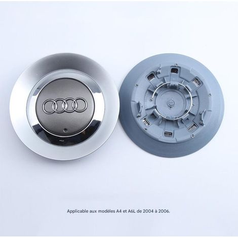 Allauve – Cache-moyeu de roue concave pour Audi A6 C5, A4 B7, TT, A8 – Centre de jante en aluminium + ABS – Gris bord argenté – Kit de 4 pièces