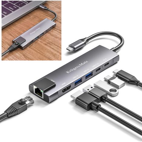 Adattatore (HUB) da USB tipo C a HDMI/2x USB 3.0/2x USB tipo C/RJ45 (1/5)
