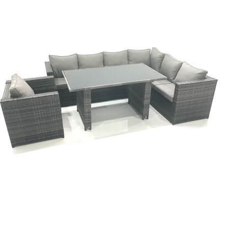 Fimous Lounge Rattan Corner Sofa Set Outdoor Garden Furniture Rectangular Dining Table Chair (1/5)