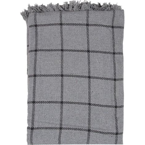 Plaid en Coton Gris à Rayures Jeté de Canapé et Couverture de Lit 125 x 150 cm - PANGIVO (1/3)