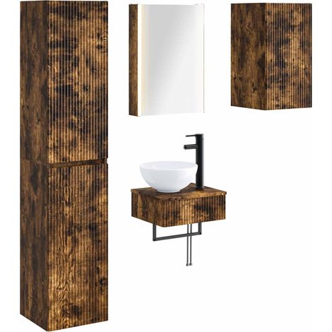 Ensemble de mobilier de salle de bain 5 pcs Chêne fumé vidaXL (1/5)