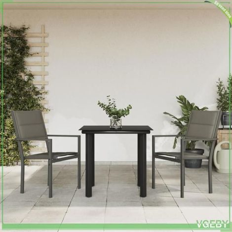 Ensemble à manger de jardin - FAFEICY - 3200742 - 3 pcs - textilène rembourré - acier enduit de poudre - dessus verre trempé (1/5)