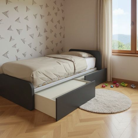 Letto singolo con cassetti 80x190 per cameretta - Design personalizzabile - Basalto (1/5)