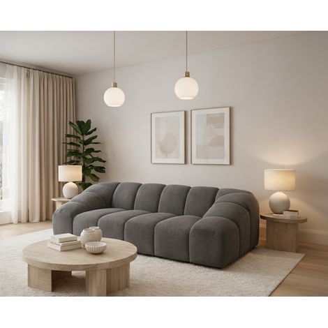 LORELIA - Canapé droit en tissu aspect velours - 3 places - 240 cm - Gris (1/3)