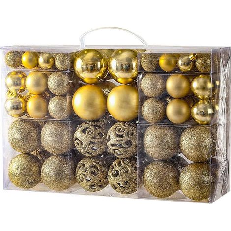100 Stück bruchsichere Weihnachtskugeln, Christbaumschmuck, ideal für Partys, Hochzeiten und andere Feiern (Gold) (1/5)