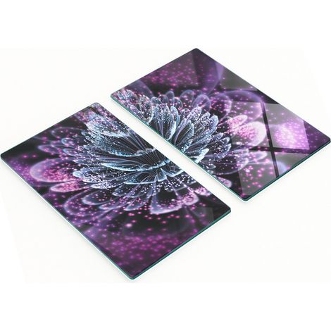 Tableros de vidrio elegantes y duraderos con estampado de flores moradas, 2x30x52 cm.