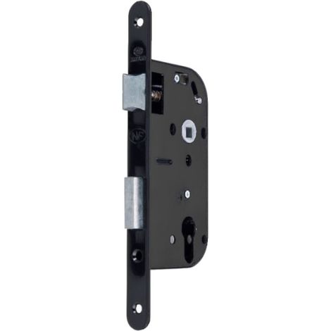 Serrure à larder à cylindre noir axe 40 mm A encastrer réversible bouts ronds NF (1/2)