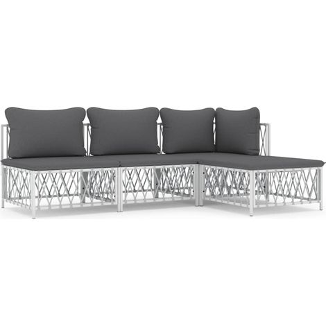 Maison Exclusive - Set Salotto da Giardino 4 pz con Cuscini in Acciaio Bianco (1/5)