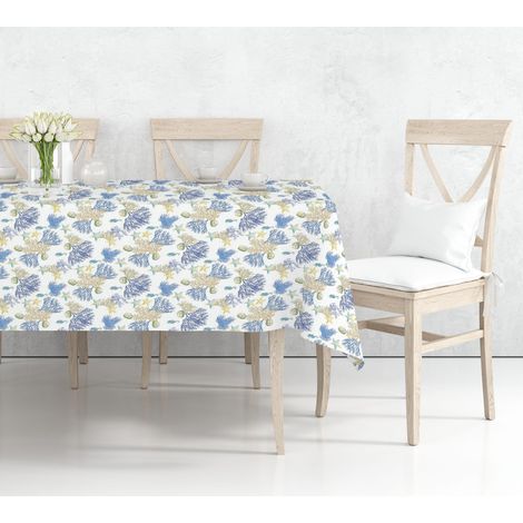 Tovaglia Plastificata Antimacchia Resinata Made In Italy Corallo Blu - 12 Posti 120x220