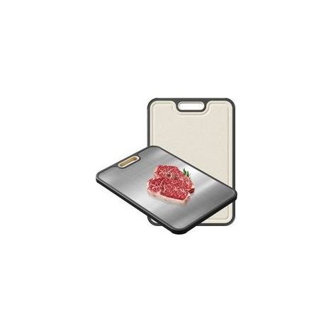 Planche à découper double face, en acier inoxydable de qualité alimentaire avec poignée, adaptée à la viande, aux fruits et légumes de cuisine, antidérapante et facile à nettoyer, 1 pièce (1/5)