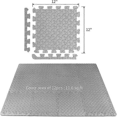 Lot de 12 tapis de sol de gym en mousse EVA, 30 x 31 x 1,2 cm, gris et noir, référence 2025 (1/5)