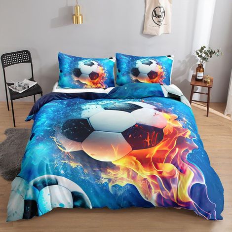 Fußball Bettwäsche Set 200x200cm mit Flammen-Druck, 3-teilig, für Kinder