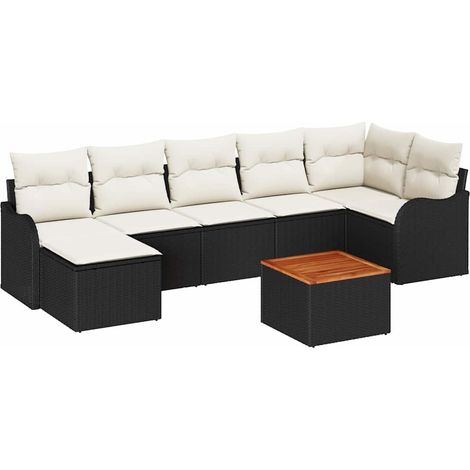Garden Sofa Set with Storage 8 pcs Black and Cream Poly Rattan vidaXL