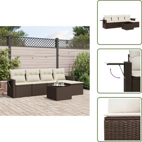 6-tlg. Garten-Sofagarnitur mit Kissen Braun Poly Rattan - Garten Sofagarnitur - Garten Sofagarnituren - Outdoor Sofagarnitur - Sofagarnitur Terrasse