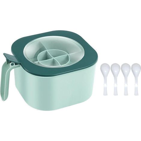 4-teilige Gewürzbox mit Deckel, PP, 4-Fach-Gewürztöpfe mit Griff für die Haushaltsküche für Salz, Zucker, Pfeffer, Pulver, auslaufsicher, leicht zu reinigen (grün) (1/5)