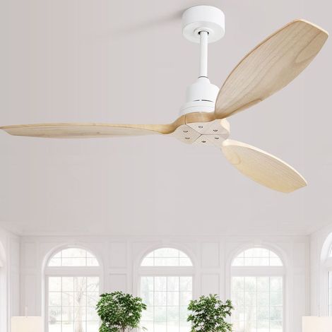 Ventilatore da soffitto con pale in legno massello da 132 cm – Motore DC ultra silenzioso – Telecomando incluso – Per uso interno ed esterno (1/5)