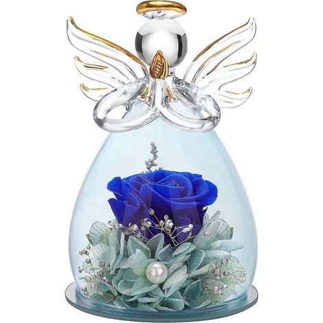Geschenk zum Muttertag oder Geburtstag: Engelsfigur aus Glas, verziert mit hübschen lila Blüten – 11 x 7,5 cm – marineblau (1/5)