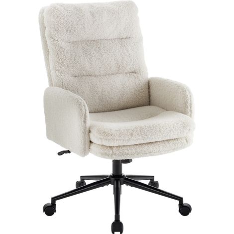 IWMH Chaise de Bureau, Fauteuil de Bureau à Roulettes Réglable en Hauteur, Chaise de Coiffeuse avec roulettes et Accoudoirs - Blanc
