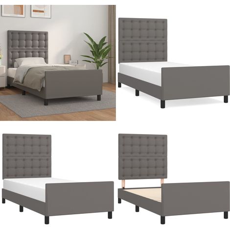 Cadre de lit sans matelas gris 90x200 cm similicuir - Cadre De Lit - Lit Double - Literie - Meuble Chambre - Tête De Lit Ajustable - Home & Living (1/5)