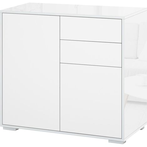 Mobile Multiuso 2 Cassetti 2 Ante 79x36x74 cm in Legno Bianco (1/5)
