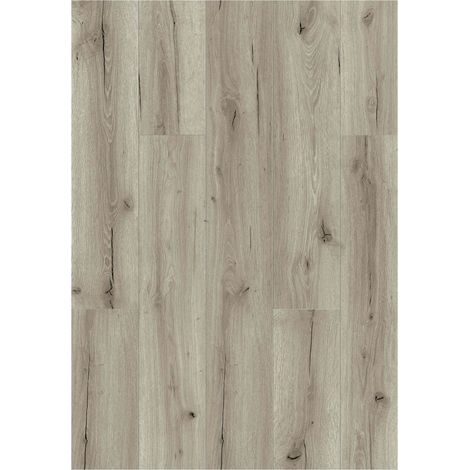 Suelo vinílico SPC Click Tavo, Roble Decapado Gris Beige Claro, efecto madera, con Aislamiento Acústico Paquete de 8 lamas (2,225 m²) (1/5)
