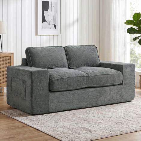 Canapé 2 Places en Chenille, Canapé de Salon 156 cm, Assise et Accoudoirs Larges Rembourrées, 2 Oreillers, Gris (1/5)