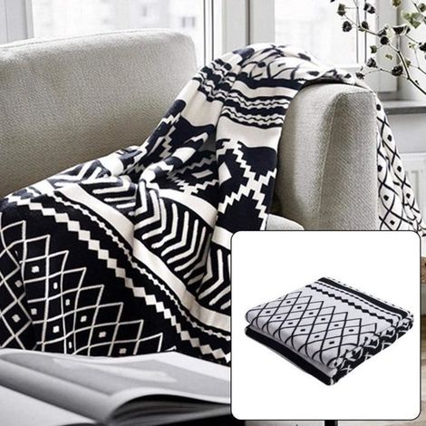 Plaid Tricoté Coton avec Imprimé Noir Et Blanc, Couverture De Lit Douce Douce pour La Peau pour Canapé, Lit, Voyage, 130x180cm (1/4)