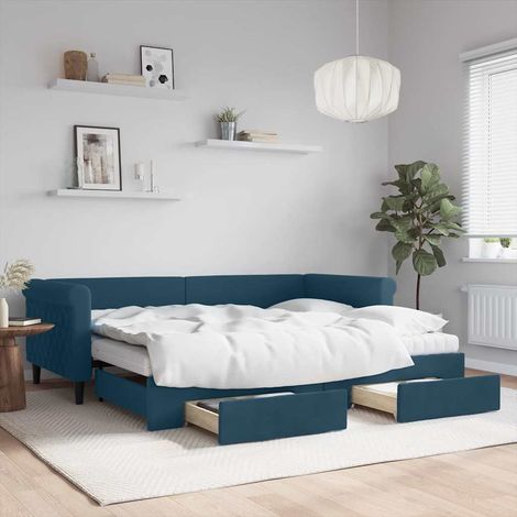 Tagesbett Ausziehbar mit Schubladen Blau 90x200 cm Samt (1/5)