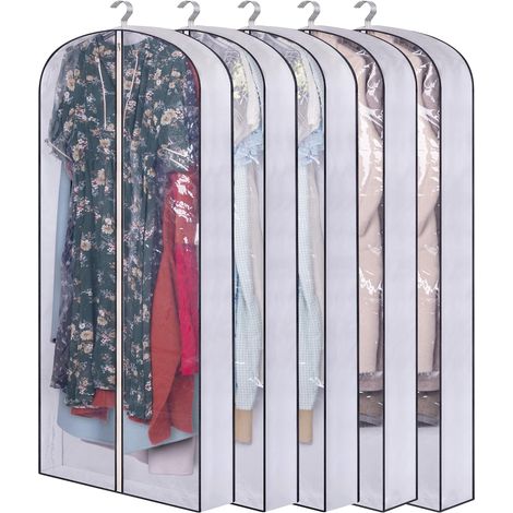 Lot de 5 housses de vêtements de qualité supérieure,152x60x10cm,transparentes,résistantes aux ,avec fermeture éclair,pour chemises,costume,veste,manteaux (1/5)