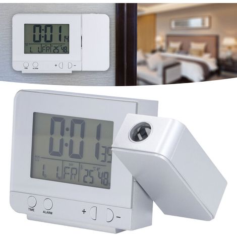 Wecker mit Projektion und USB-Ladefunktion – Multifunktionaler LED-Wecker mit Temperatur-, Datums- und Dual-Alarmanzeige, 13,5 cm, Weiß