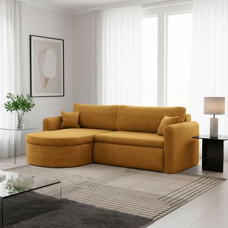 Ecksofa Schlafsofa FELIZ Stoff Poso Senfgelb Ottomane Links