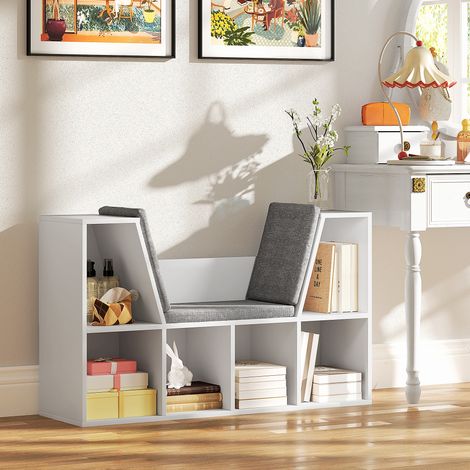 Libreria 105x30x63 cm in truciolare bianco con cuscino salvaspazio – MEUBLIV (1/5)