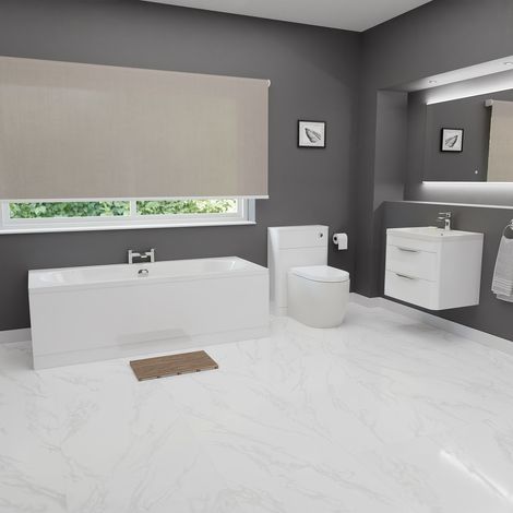 Bedford Gloss White 600mm Vanity and 1700mm Straight Double Ended Bathroom Suite (1/5)
