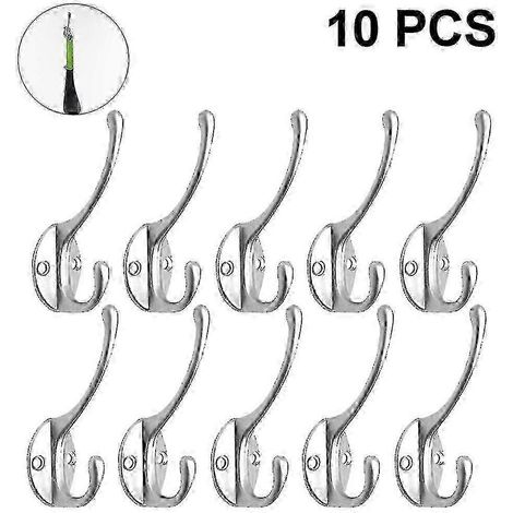 Lot de 10 patères murales vintage, conception robuste à double crochet, adaptées pour suspendre divers articles. (1/5)