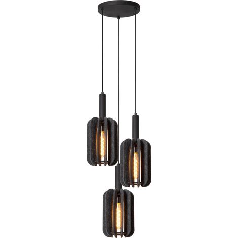 Lampe suspendue élégante Rafal 3 ronds lumineux noir avec gris - 45492/13/36 (1/2)