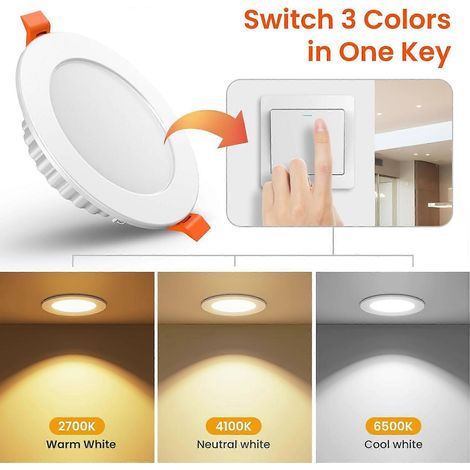 Spot encastré LED 7W 600LM, IP44, éclairage encastré pour plafond, 110-220V [2700-4100-6500K] [Profondeur d'encastrement 27mm] [Trou de 75-95mm] [Lot de 6] (1/5)