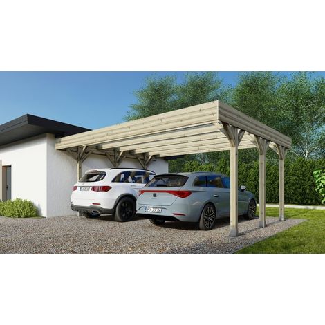 Tettoia posto auto coperto in legno 6.06x5.03 m - 30.00 m2 - copertura PVC - CAR5PVCTR (1/5)