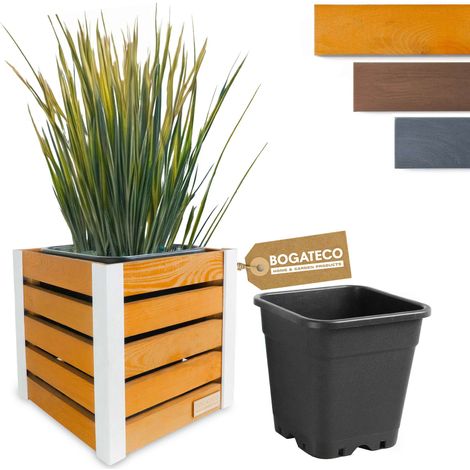 Jardinière Bois Bogateco 37x36x36 cm avec Bac Brun Clair (1/5)