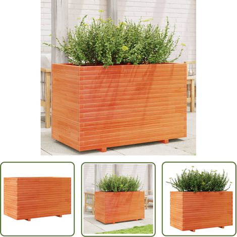 The Living Store Jardinière cire marron 110x60x72 cm bois de pin massif - Jardiniered'extérieure - Pot De Fleurs En Bois - Jardinière Design - Bac À Fleurs - Déco Jardin (1/5)