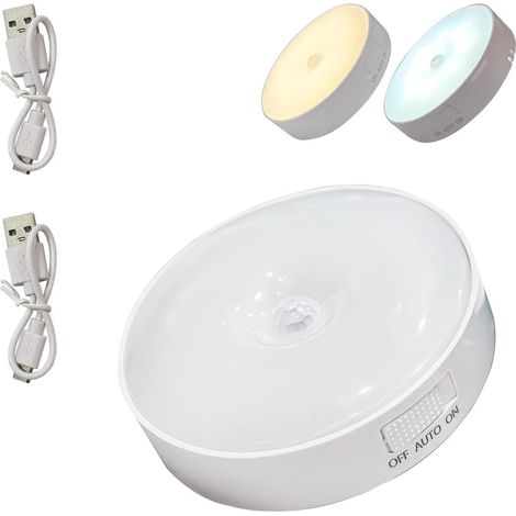Luce notturna a LED - Luce notturna con sensore di movimento - Lampada LED wireless - 2 pezzi - 3 modalità - 1 luce bianca 1 luce calda - Magnetica - Illuminazione a LED per armadi e scale con sensore (1/5)