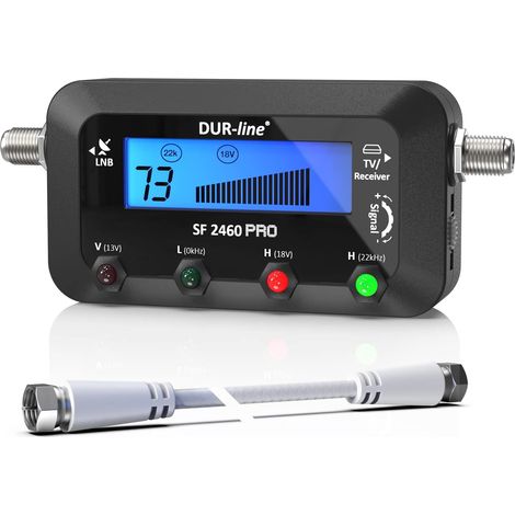 Dur-Line SF 2460 Pro - Pointeur Satellite - Appareil de Mesure précis pour orienter Votre Parabole - Sondeur Satellite avec câble F, Signal sonore, écran LCD, Astra, Hotbird (1/5)