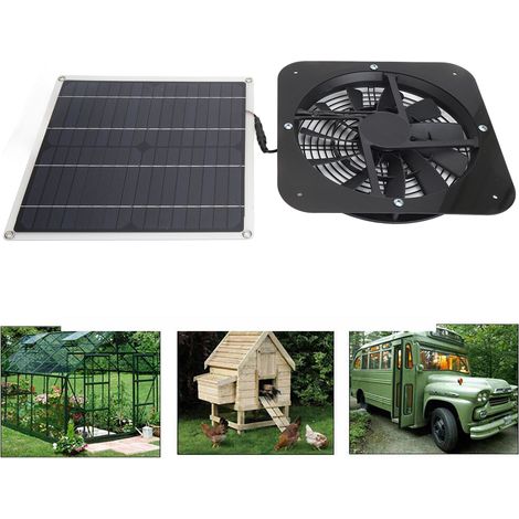 Boîtier de ventilation rond de 25 cm (10 pouces) avec panneau solaire 100 W pour niches pour animaux - Noir (1/5)